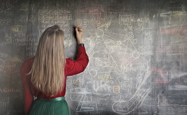Teacher writing on a blackboard