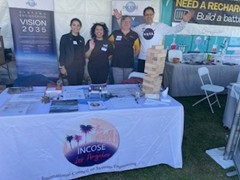 Innovative INCOSE booth at a conference showcasing systems engineering solutions.