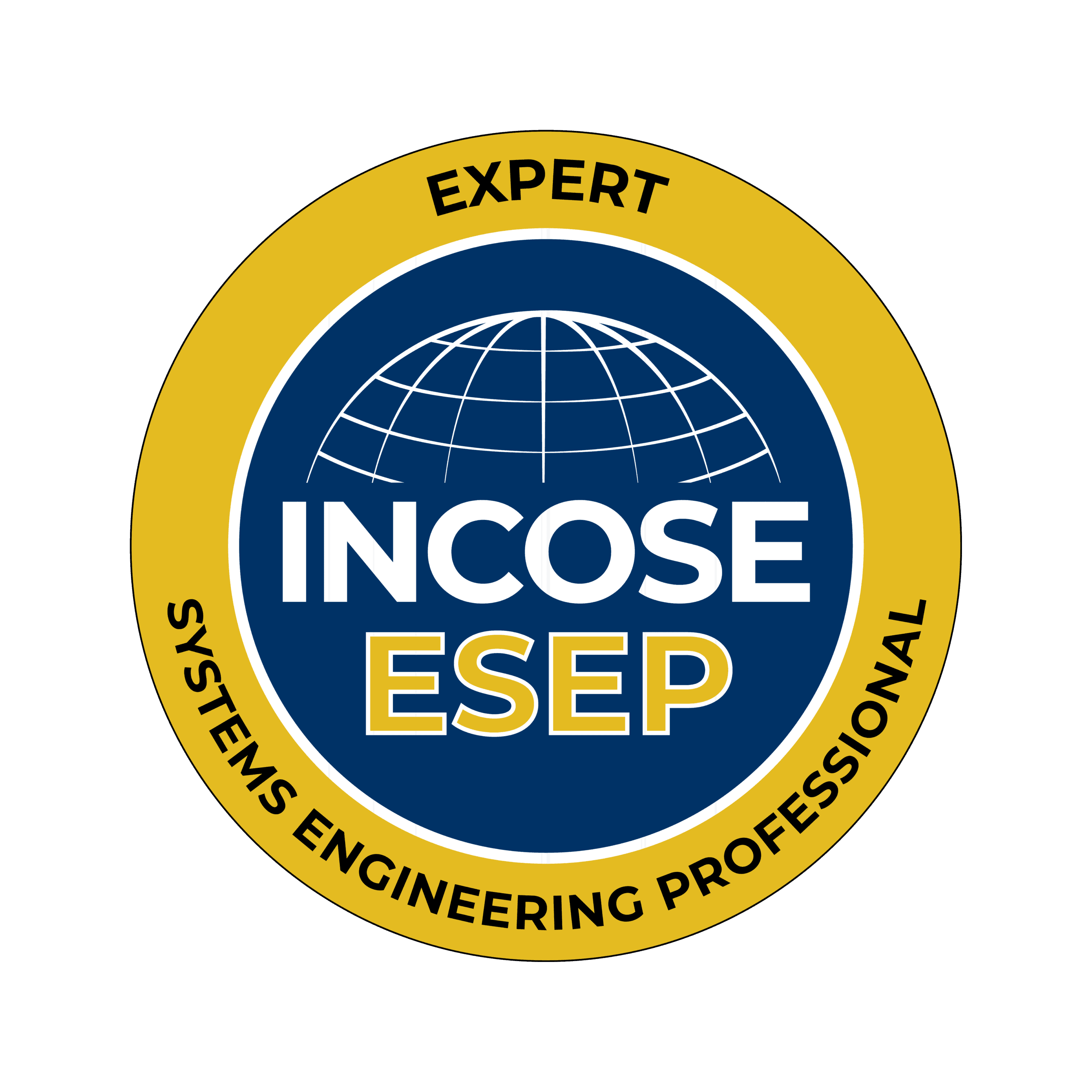 INCOSE ESEP certification badge with global engineering network design and expert recognition.