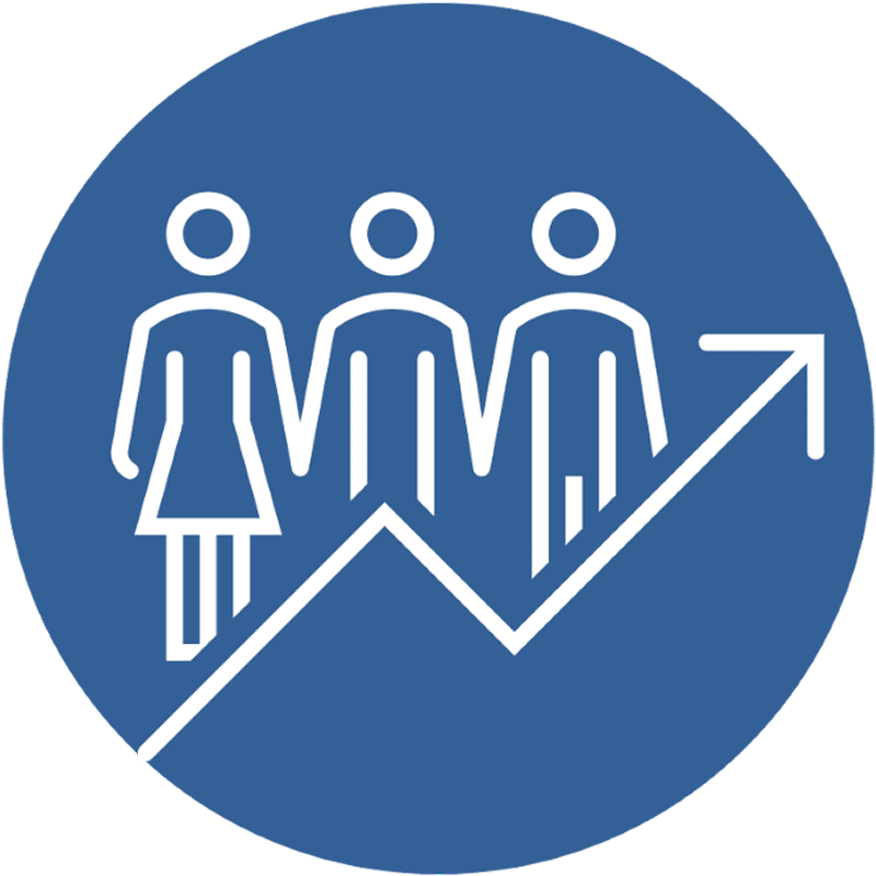 Team growth and productivity increase graph icon.